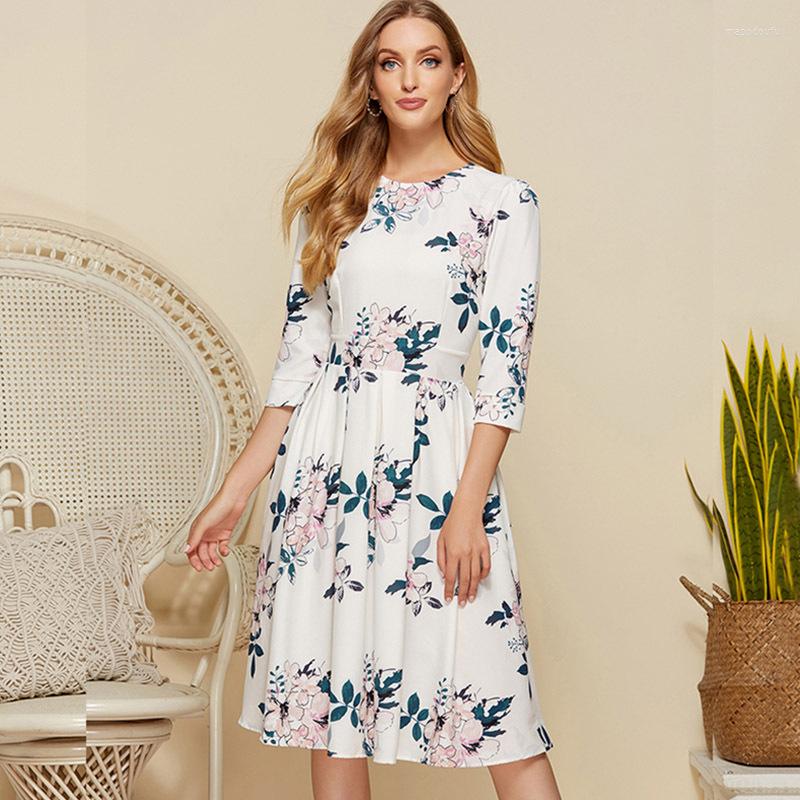 Casual Dresses Elegant Office OL Retro Party Dress Floral Print A-Line Pinup Business Flare Swing 3/4 Long Sleeve Tunic Beach Sundress, White
Casual Dresses Elegant Office OL Retro Party Dress Floral Print A-Line Pinup Business Flare Swing 3/4 Long Sleeve Tunic Beach Sundress, White