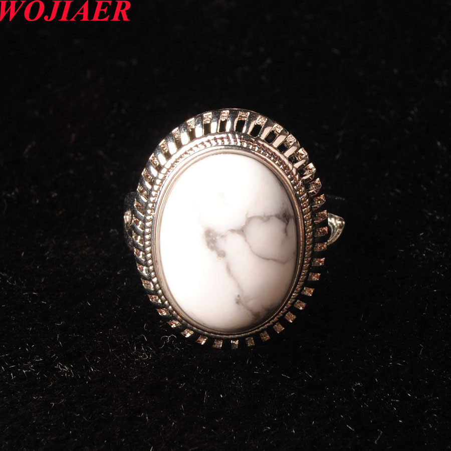 WOJIAER Women Girl Finger Rings Oval Natural Stone Cabochon Mookaite Jasper Onyx Rhodochrosite Resizable Wedding Ring BZ911
