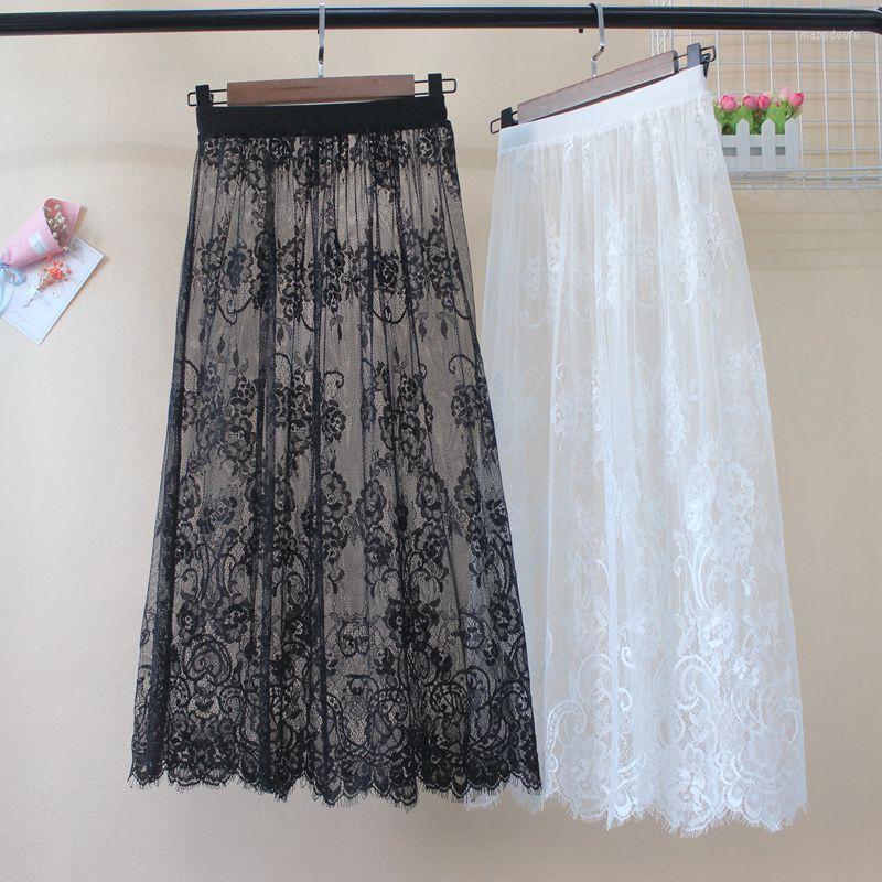 Skirts Women Sexy Lace Mesh Long Skirt Vintage Summer Korean High Waist Elastic A-Line Transparent Tulle Black White Midi 142
Skirts Women Sexy Lace Mesh Long Skirt Vintage Summer Korean High Waist Elastic A-Line Transparent Tulle Black White Midi 142