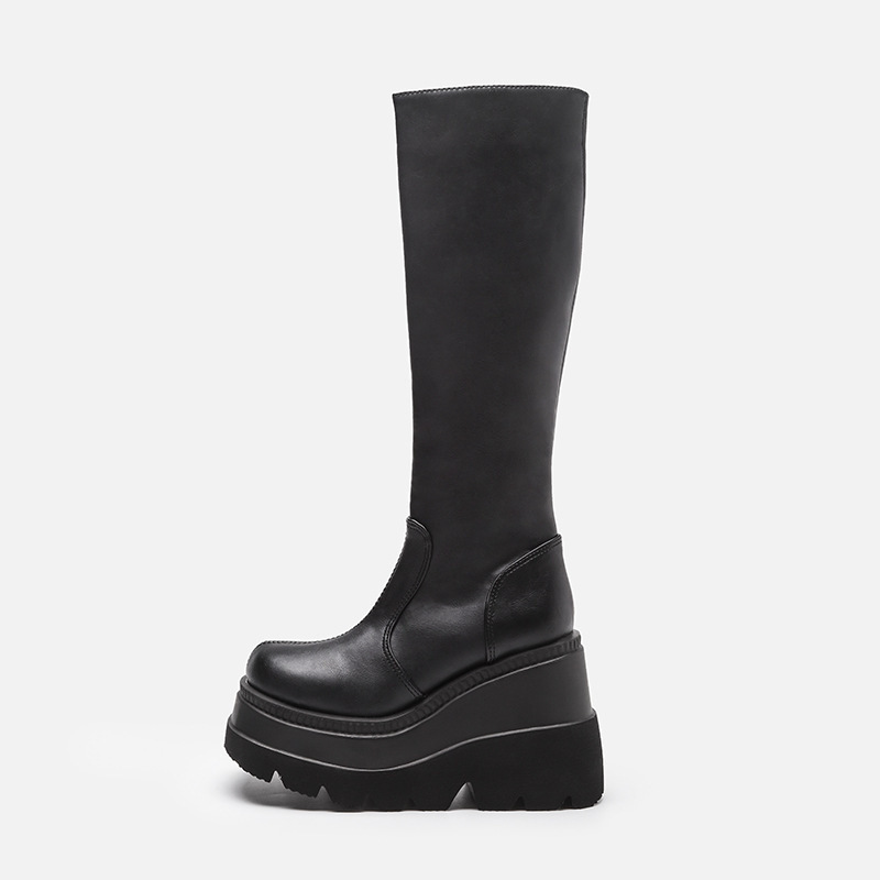 Boots Women Leather Shoes Spring Winter High Platform Heels Elasticity Motorcycles Black Goth Zip Women's Knee 220826
Boots Women Leather Shoes Spring Winter High Platform Heels Elasticity Motorcycles Black Goth Zip Women's Knee 220826