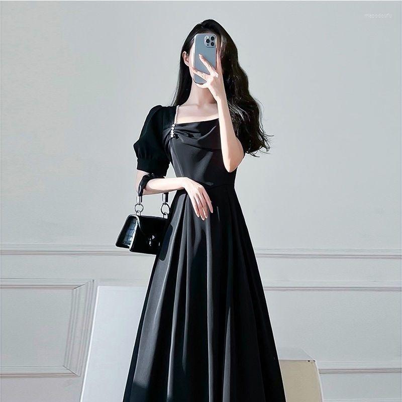 Casual Dresses French Black Dress Square Neck Bubble Sleeve Small Skirt Female Design Slim Waist Meat Covered Medium Length Robe Party
Casual Dresses French Black Dress Square Neck Bubble Sleeve Small Skirt Female Design Slim Waist Meat Covered Medium Length Robe Party