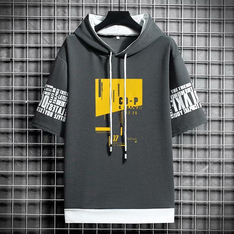 Men's Hoodies Sweatshirts Japan Style Fashion Streetwear Short Sleeve Hooded Casual Harajuku Prints Clothing 220826