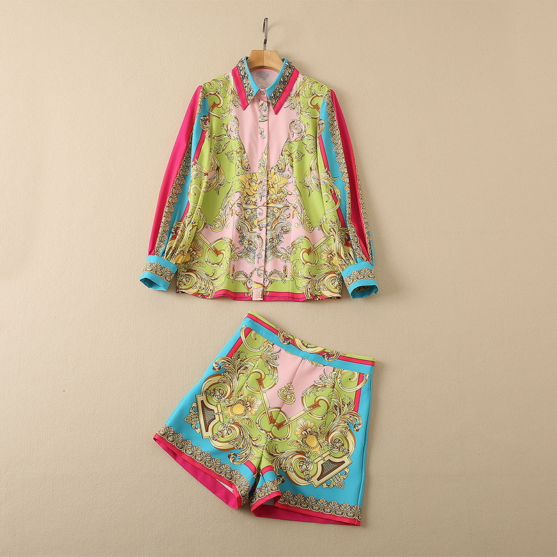 2022 Autumn Two Piece Tracksuits Long Sleeve Lapel Neck Green Pink Paisley Print Beaded Rhinestone Blouse & Short Shorts French Suits Set G210040T, Multi
2022 Autumn Two Piece Tracksuits Long Sleeve Lapel Neck Green Pink Paisley Print Beaded Rhinestone Blouse & Short Shorts French Suits Set G210040T, Multi