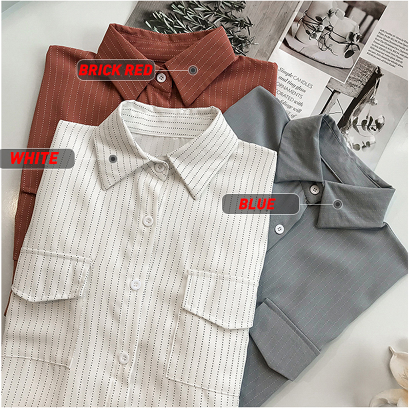 Women's Blouses Shirts Tunic Shirt Women Half Sleeve Blouse Lapel Tops Striped Casual Blouses Autumn Female Blusas 56 220826