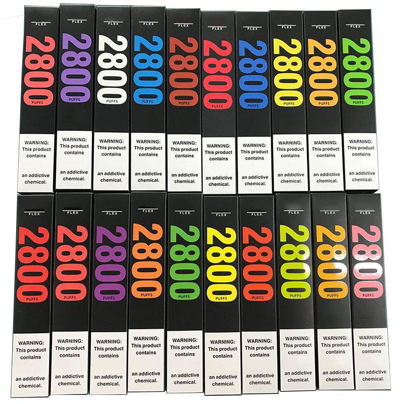 Puff Flex 2800 Puffs Disposable Electronic Cigarette Vape Pen Device 1500mAh Battery 10ml Cartridge E Cigarettes Airflow Adjustable 20 Colors 2% 5% In Stock DDP