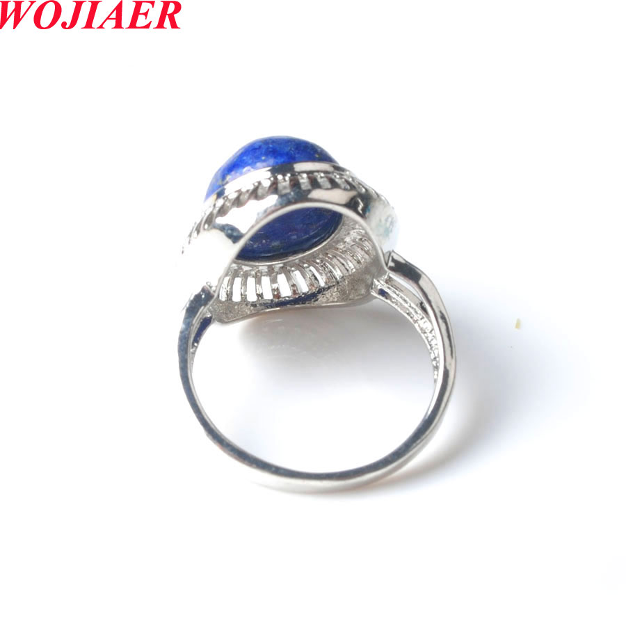 WOJIAER Women Girl Finger Rings Oval Natural Stone Cabochon Mookaite Jasper Onyx Rhodochrosite Resizable Wedding Ring BZ911