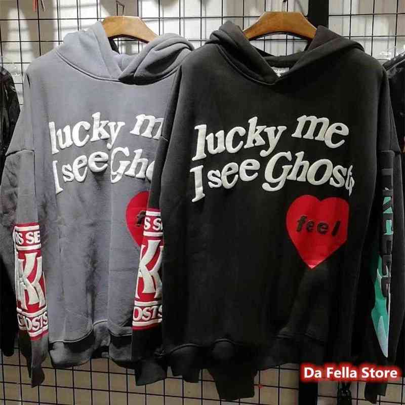 Men's Hoodies Sweatshirts Hoodies Lucky me i see ghosts Hoodie Red Heart Feel Sweatshirts Kids see ghosts Pullover Men Women Foam print 3D T220825