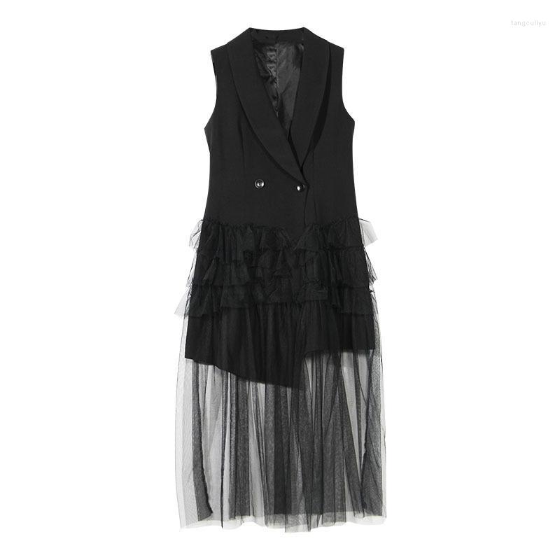 Women' Vests Women' 2022 Arrival Elegant Sleeveless Ruffles Mesh Stitching Solid Black Long Vest Women Cardigan Waistcoat Clothes
Women' Vests Women' 2022 Arrival Elegant Sleeveless Ruffles Mesh Stitching Solid Black Long Vest Women Cardigan Waistcoat Clothes