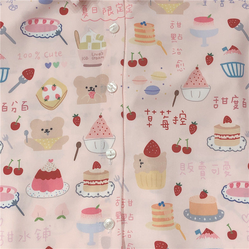 Women's Blouses Shirts Shirts Women Short Sleeve Print Lovely Loose Korean Style Summer Fashion Feminino Blouses Prevalent Sweet Turndown Collar 