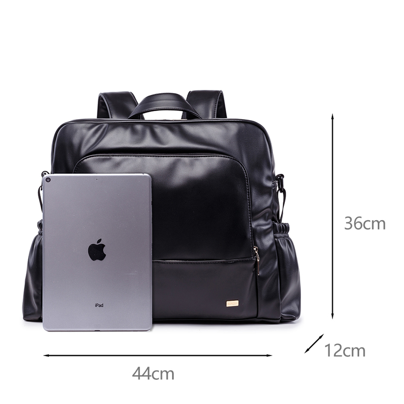 Diaper Bags Soboba Waterproof Black Diaper Bag Smooth Leather Larege Capacity Nursing Changing Backpack for born Baby with 2 Straps 220826