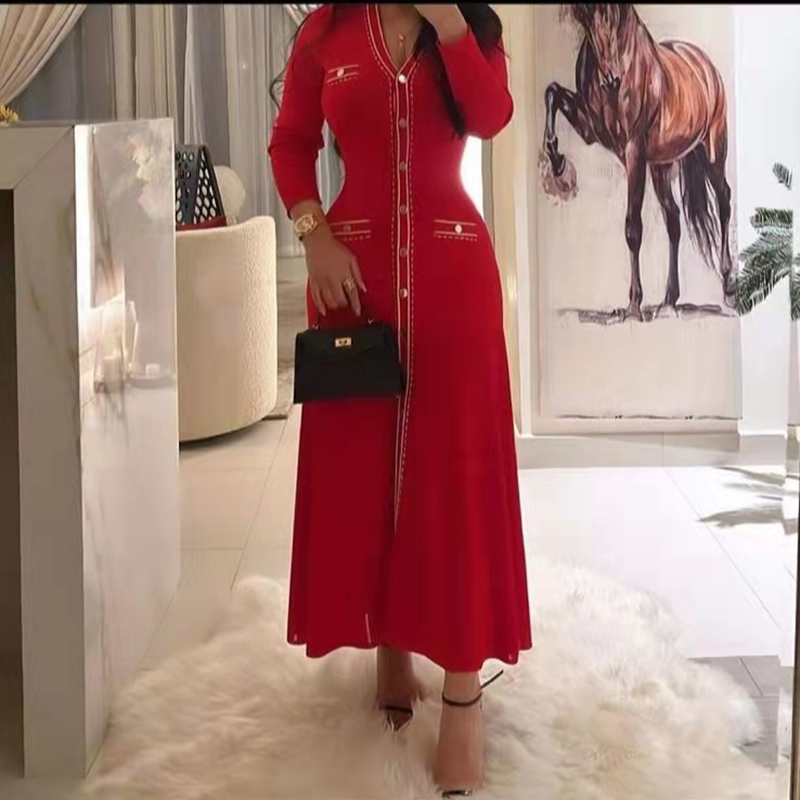 Casual Dresses Womens Autumn red Vneck Comfortable Knitted Office Ladies button letters 220826, Dr20254-2
Casual Dresses Womens Autumn red Vneck Comfortable Knitted Office Ladies button letters 220826, Dr20254-2