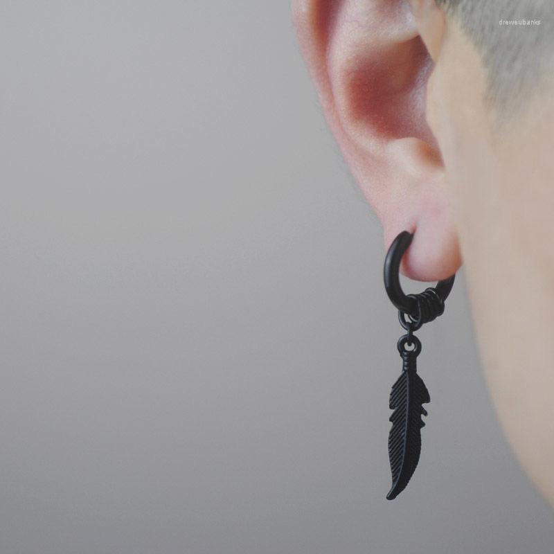 Dangle Earrings & Chandelier Punk Drop Long Cross Feather Stainless Steel For Men Black Ear Studs Clip Hiphop Luxury 2022 Trend