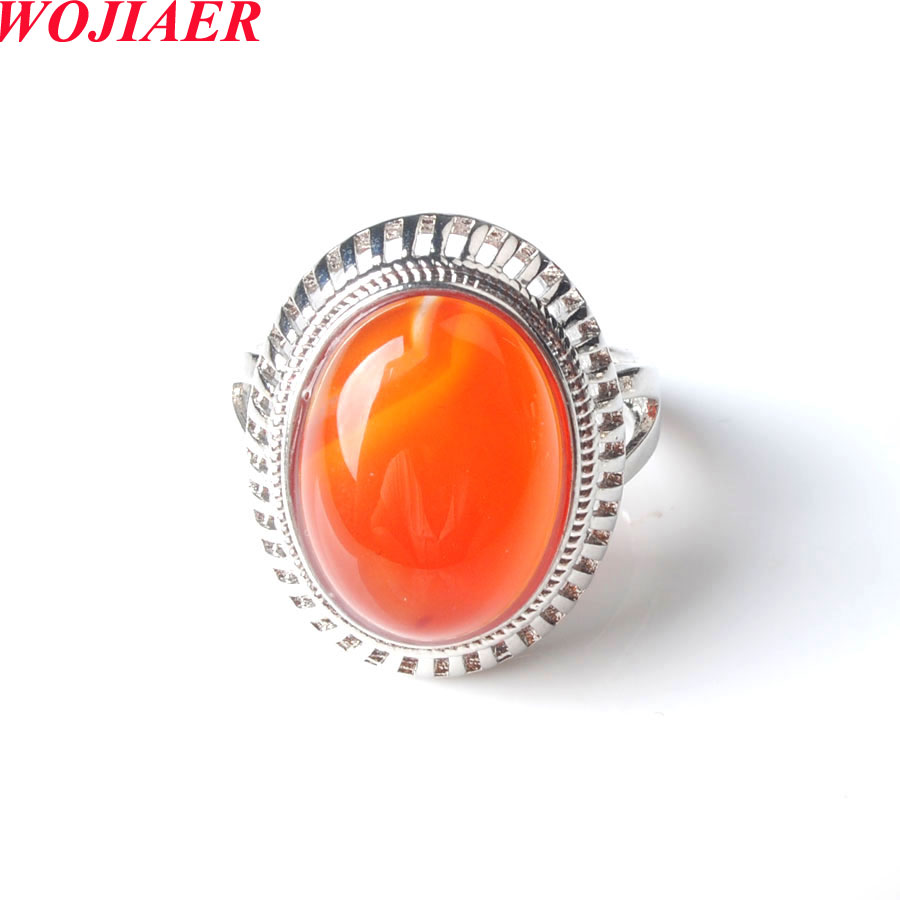 WOJIAER Women Girl Finger Rings Oval Natural Stone Cabochon Mookaite Jasper Onyx Rhodochrosite Resizable Wedding Ring BZ911