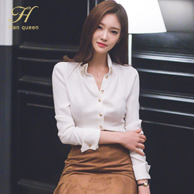 Women's Blouses Shirts H Han Queen Wear To Work Female Blouses Turndown Collar Simple White Shirt Tops Korean Casual Blouse Occupation Women Blus