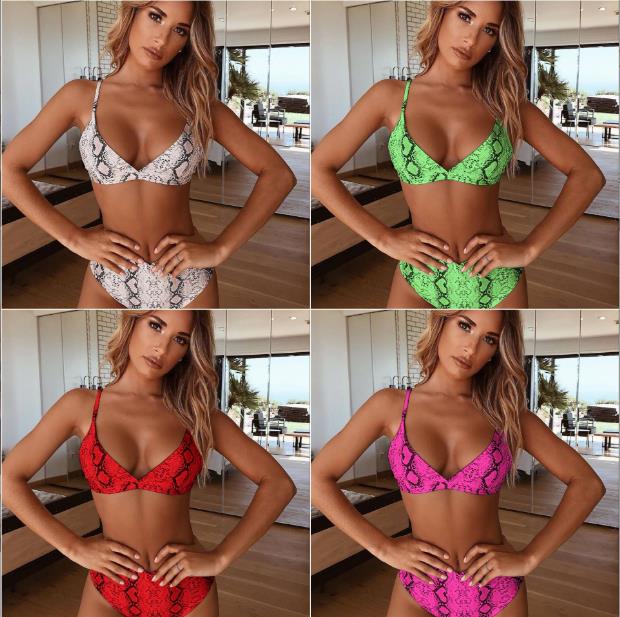 Women' Swimwear Striped Snake Leopard Print Sexy High Waist Bikini, White