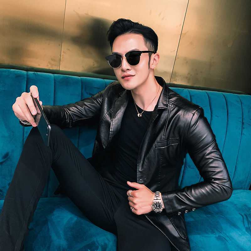 Men's Leather Faux Dress Suit Coat men's jackets Business leather Pu Blazers Korean style slim thin trend 220826