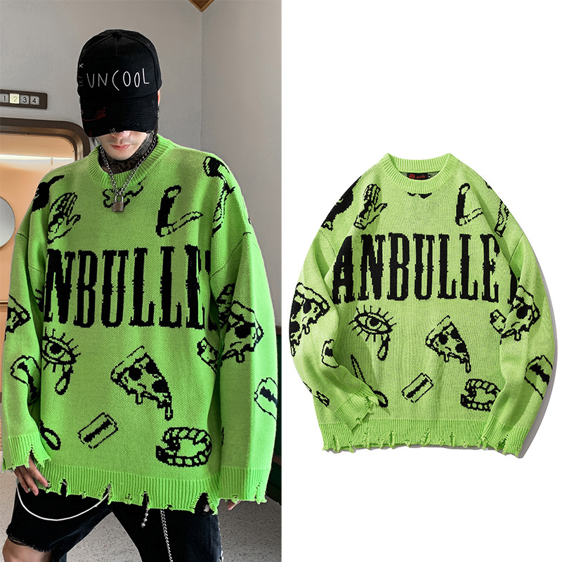 Men's Sweaters Harajuku Knitted Sweaters Men HipHop Letter Printed Sweater Streetwear Male Autumn Winter Loose Pullovers Pull Homme Hombre 220826