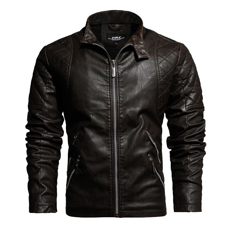 Men's Leather Faux Leather Mens Motorcycle Jacket Autumn Winter Men Faux PU Leather Jackets Casual Embroidery Biker Coat Zipper Fleece Jacket 220