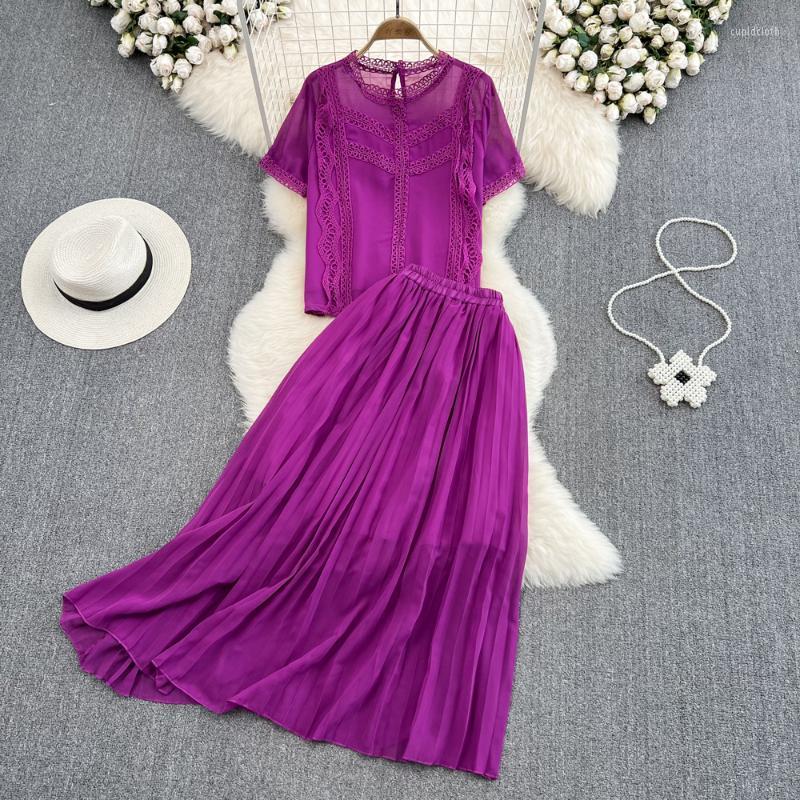 Work Dresses Summer Elegant Solid Pleated Skirt Set Women' Two Piece Sets Lace Stitched Chiffon Top High Waist Fashion Female, Black
Work Dresses Summer Elegant Solid Pleated Skirt Set Women' Two Piece Sets Lace Stitched Chiffon Top High Waist Fashion Female, Black