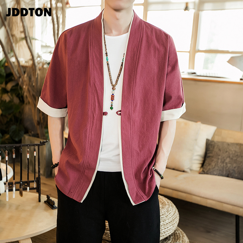Men's Jackets JDDTON Summer Men's Linen Kimono Long Cardigan Outerwear Coats Fashion Streetwear Short Loose Male Jackets Casual Overcoat JE0