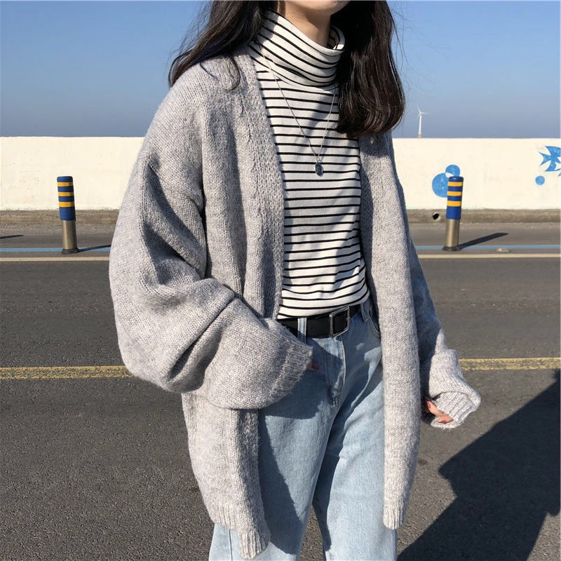 Women's Fur Faux Fur Cardigan Women Autumn Solid Longstyle Simple Sweaters Ins Allmatch Trendy Leisure Knitted Outwear Teens Preppystyle Ulzzang 