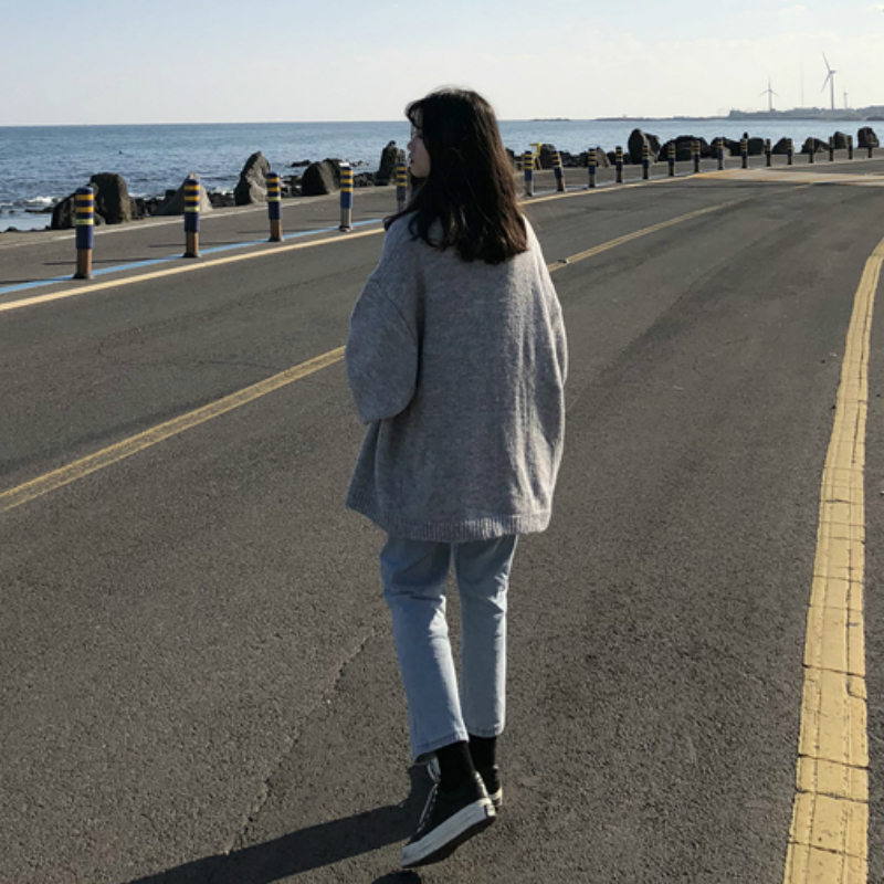 Women's Fur Faux Fur Cardigan Women Autumn Solid Longstyle Simple Sweaters Ins Allmatch Trendy Leisure Knitted Outwear Teens Preppystyle Ulzzang 