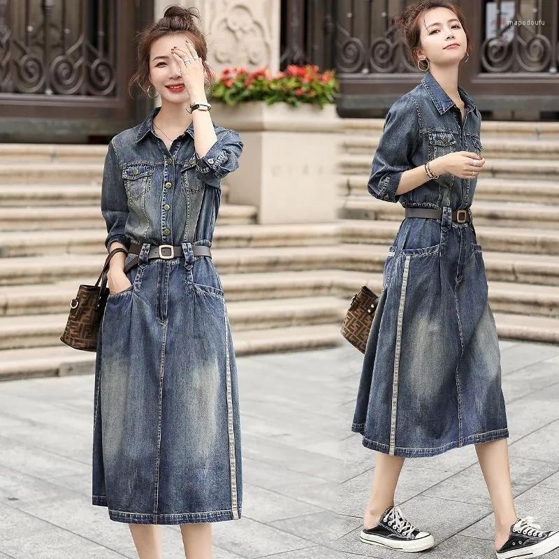 Casual Dresses Spring Korean Single-breasted Denim Dress For Women Lapel Pocket Long Sleeve Vestido Elegant Sashes Female Jeans, Photo color
Casual Dresses Spring Korean Single-breasted Denim Dress For Women Lapel Pocket Long Sleeve Vestido Elegant Sashes Female Jeans, Photo color