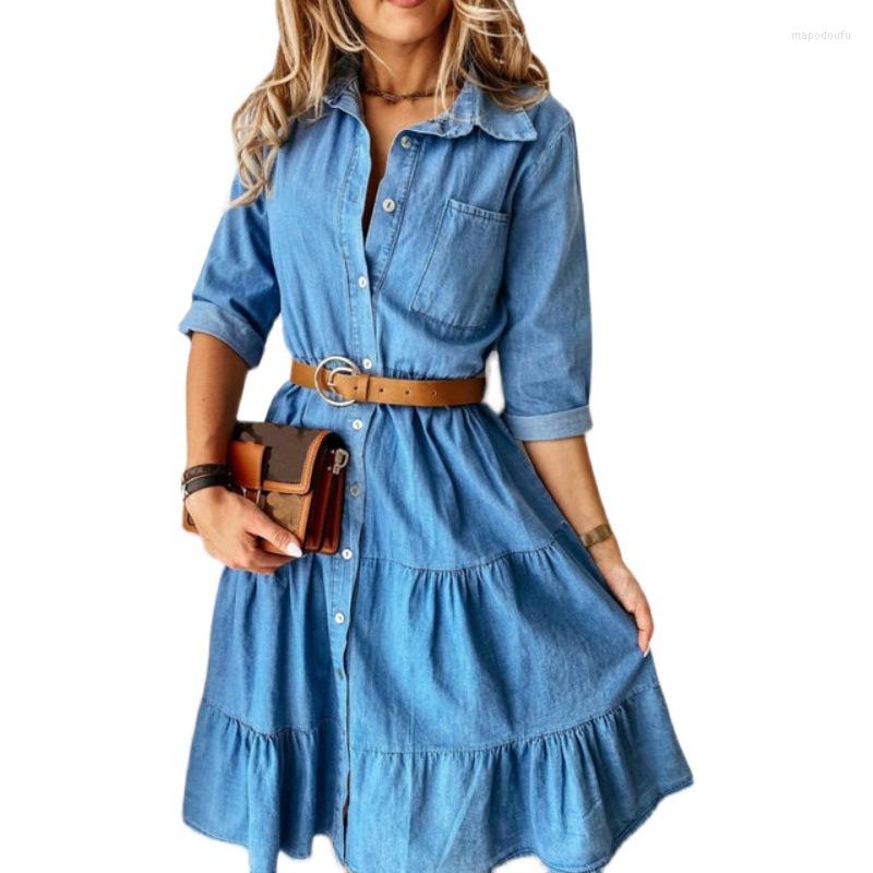 Casual Dresses For Women 2022 Fashion Three Quarter Sleeve Lapel Loose Female Elegant Multi-Layered Denim Tops With Thin Waist Clothing, Blue
Casual Dresses For Women 2022 Fashion Three Quarter Sleeve Lapel Loose Female Elegant Multi-Layered Denim Tops With Thin Waist Clothing, Blue