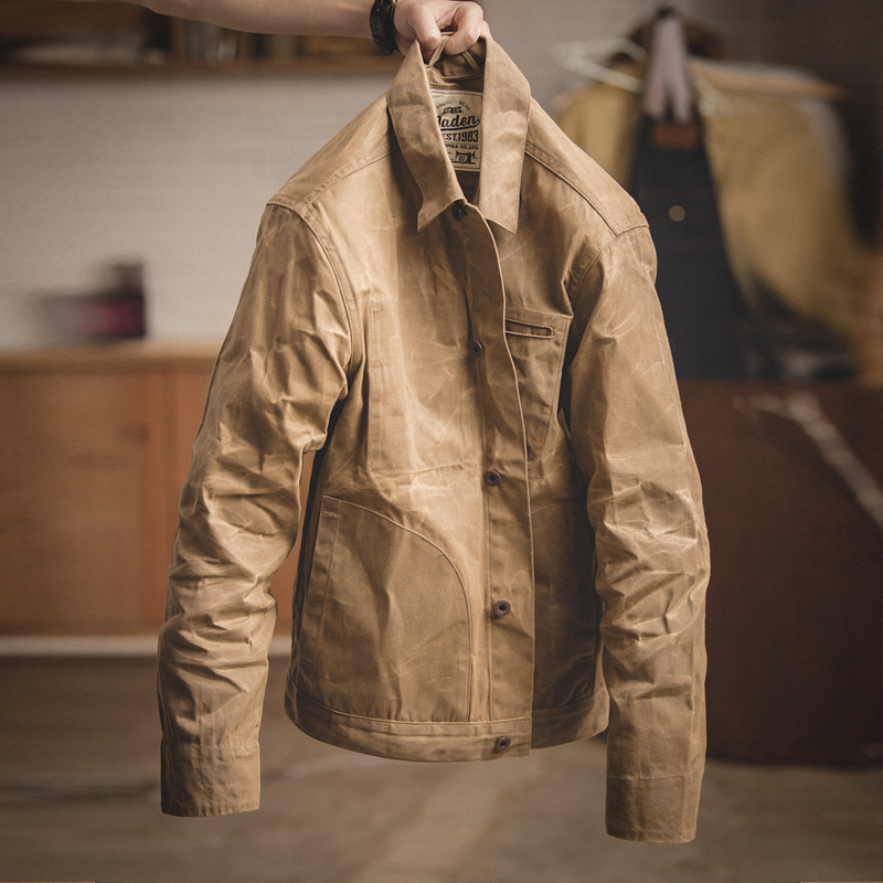 Men's Jackets Maden Retro Khaki Jacket Male Size M To 3XL Waxed Canvas Cotton Jackets Military Uniform Light Casual Work Coats Man Clothing 22082
