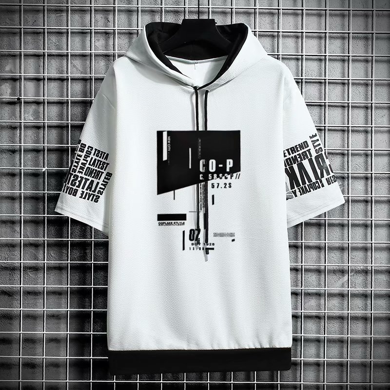Men's Hoodies Sweatshirts Japan Style Fashion Streetwear Short Sleeve Hooded Casual Harajuku Prints Clothing 220826