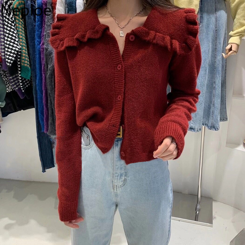 Women's Fur Faux Fur Neploe Ruffle Peter Pan Collar Knitted Cardigan Women Autumn Korean Loose Thin Jacket Long Sleeve Elegant Sweater Coat 220826, Wine red
Women's Fur Faux Fur Neploe Ruffle Peter Pan Collar Knitted Cardigan Women Autumn Korean Loose Thin Jacket Long Sleeve Elegant Sweater Coat 220826, Wine red