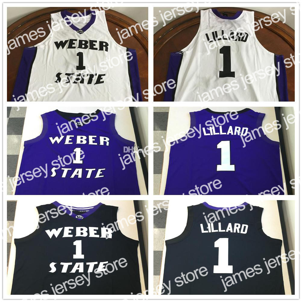 Basketball Jerseys Weber State Wildcats College Damian Lillard #1 White Black Purple Retro Basketball Jersey Men's Stitched Custom Any Number Name Jerseys