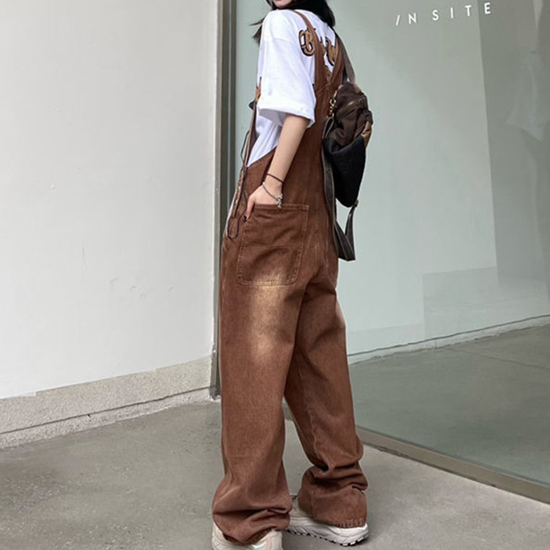 Women' Plus Size Jumpsuits Rompers American vintage brown hamburger embroidery overalls women loose straight pants denim pants streewear wide leg jeans 220826
Women' Plus Size Jumpsuits Rompers American vintage brown hamburger embroidery overalls women loose straight pants denim pants streewear wide leg jeans 220826