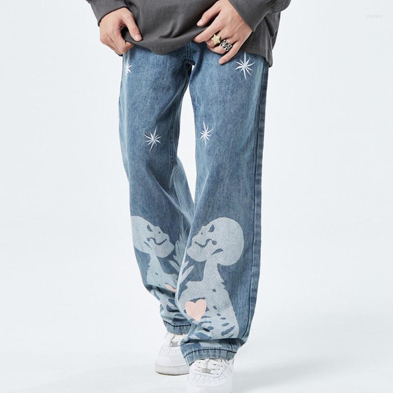 Men' Jeans High Street Vintage Skull Print Mens Pants Straight Casual Fashion Baggy Streetwear Y2k Clothes Men Denim Trousers, Blue
Men' Jeans High Street Vintage Skull Print Mens Pants Straight Casual Fashion Baggy Streetwear Y2k Clothes Men Denim Trousers, Blue