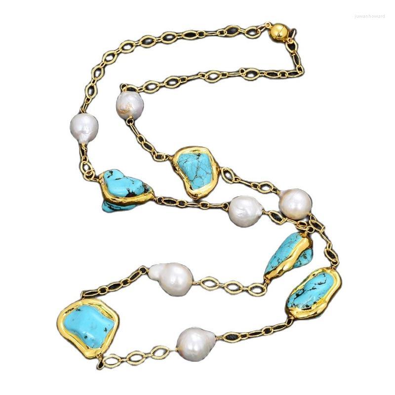 Pendant Necklaces Jewelry 32" White Keshi Pearl Blue Turquoises Yellow Gold Color Plated Long NecklacePendant
Pendant Necklaces Jewelry 32" White Keshi Pearl Blue Turquoises Yellow Gold Color Plated Long NecklacePendant