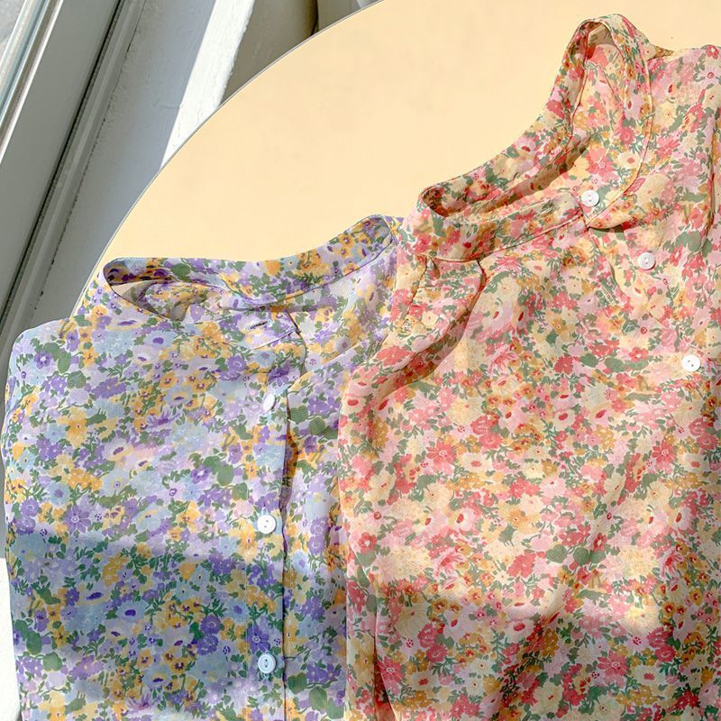 Women's Blouses Shirts Shirts Women Floral Printed Leisure Loose Elegant Chiffon Tops Blouses Trendy Allmatch Temperament Korean Style Retro 2208