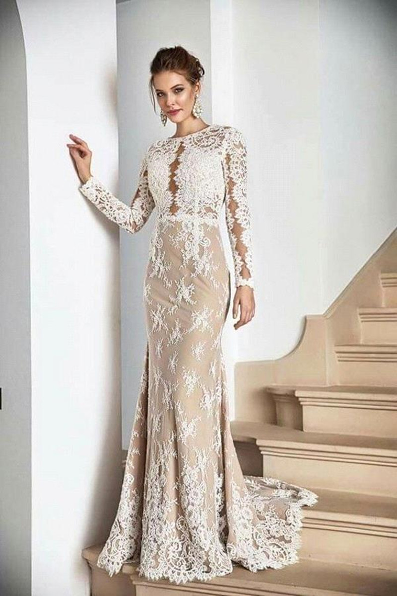 Illusion Long Sleeves Lace Mermaid Wedding Dresses Crew Neck Applique Sweep Train Arabic Bridal Gowns BC11559, Yellow
Illusion Long Sleeves Lace Mermaid Wedding Dresses Crew Neck Applique Sweep Train Arabic Bridal Gowns BC11559, Yellow