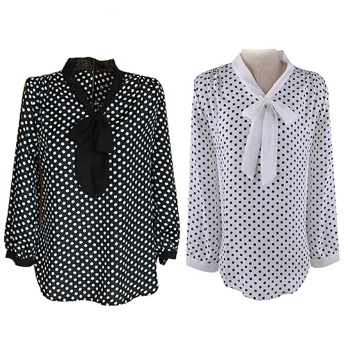 Women's Blouses Shirts Women Blouses Butterfly Summer Polka Dot Bowknot Chiffon Shirt Loose Long Sleeve Blouse Top 220826