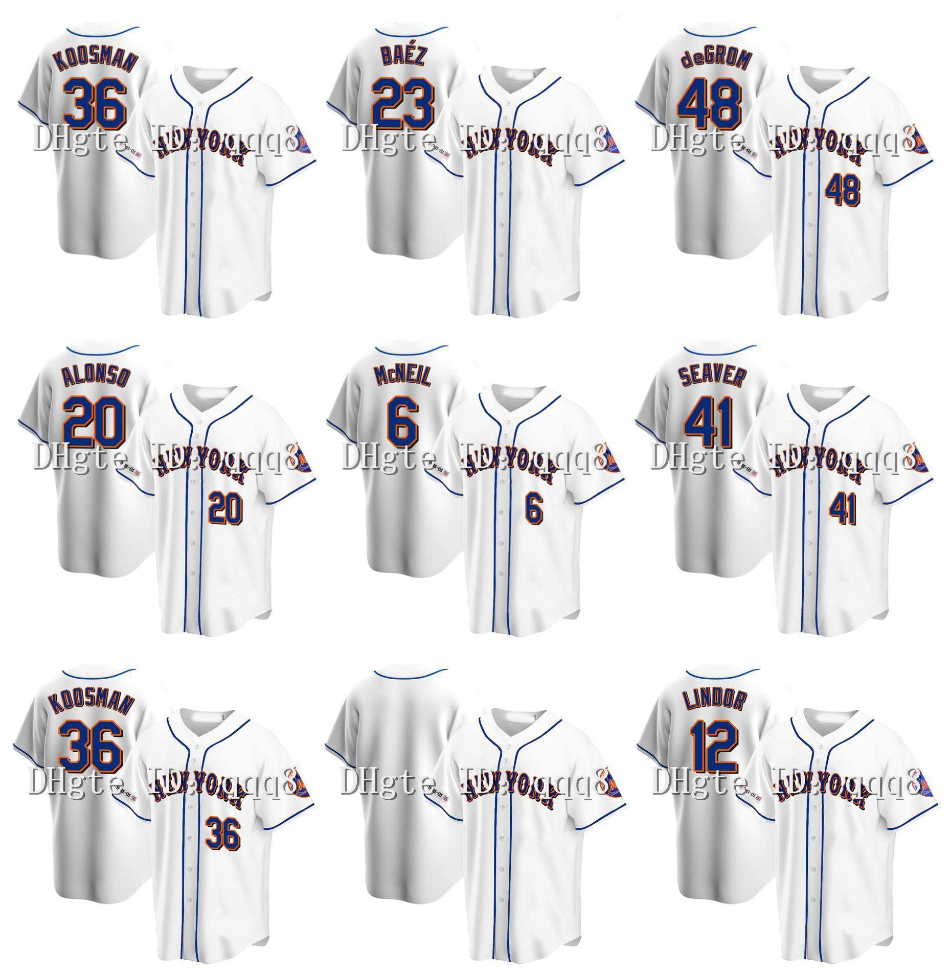 9/11/2021 20th Anniversary Francisco Lindor Baseball Jersey Mets Jacob deGrom Pete Alonso New Mike Piazza Dwight Gooden Keith Hernandez Jeff McNeil Starling Marte