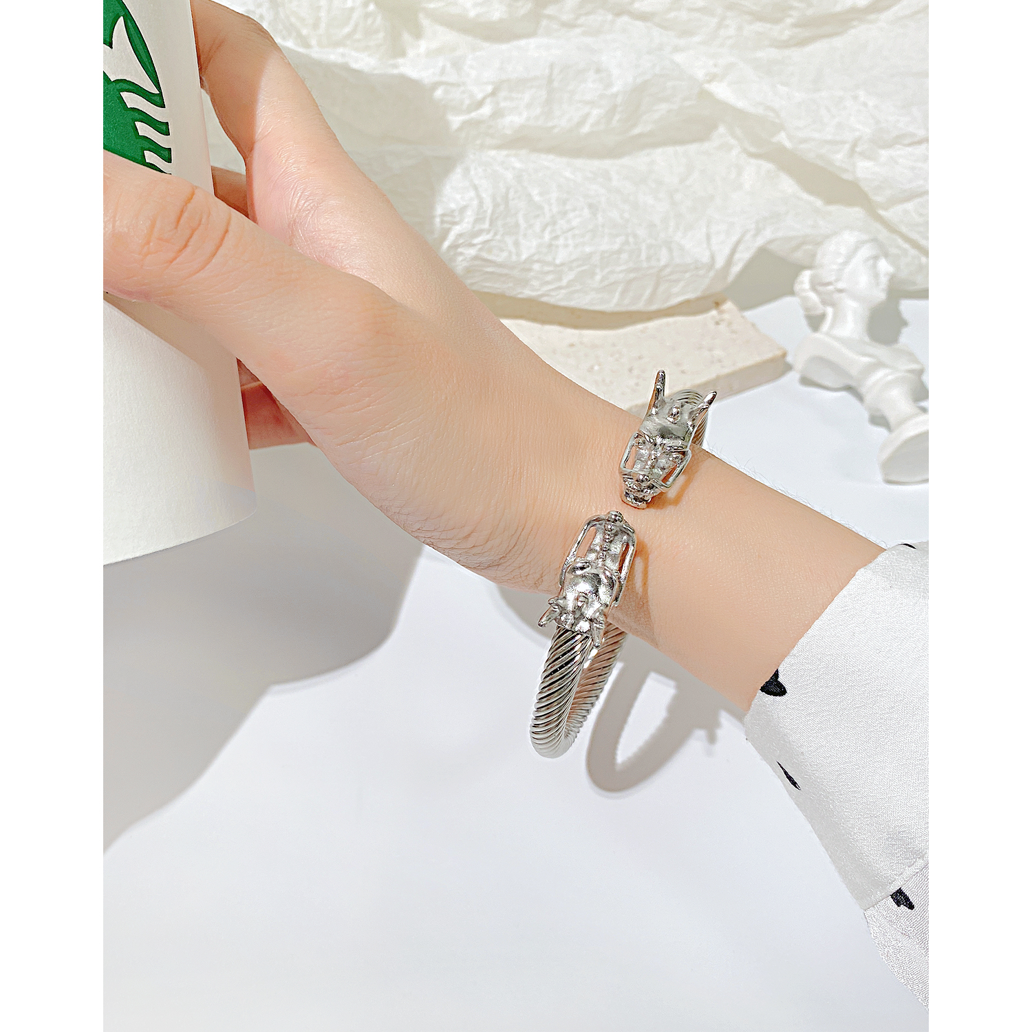 Stainless Steel Dragon End Bangle Cuff Wire Chain Bracelet Personality Hip Hop For Mens jewelry silver gold