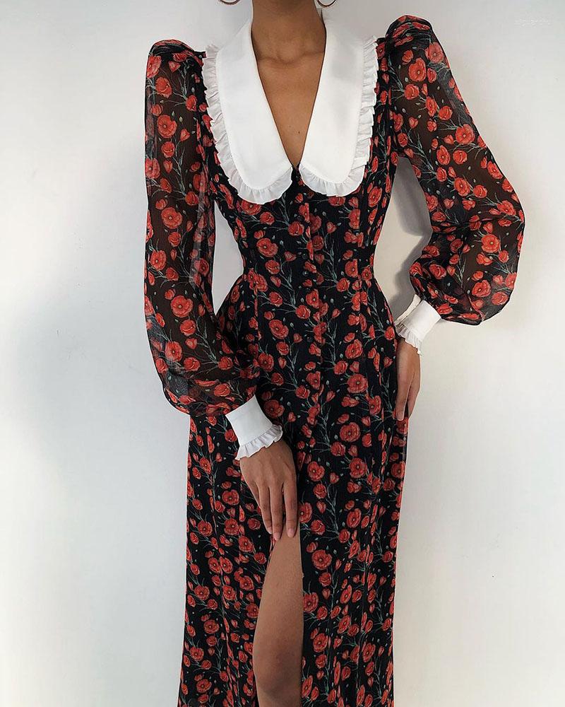 Ethnic Clothing Women Floral Print Puff Lantern Sleeve High Slit Dress Flower Fashion Boho Leisure Long Maxi Loose Turn Down Neck
Ethnic Clothing Women Floral Print Puff Lantern Sleeve High Slit Dress Flower Fashion Boho Leisure Long Maxi Loose Turn Down Neck