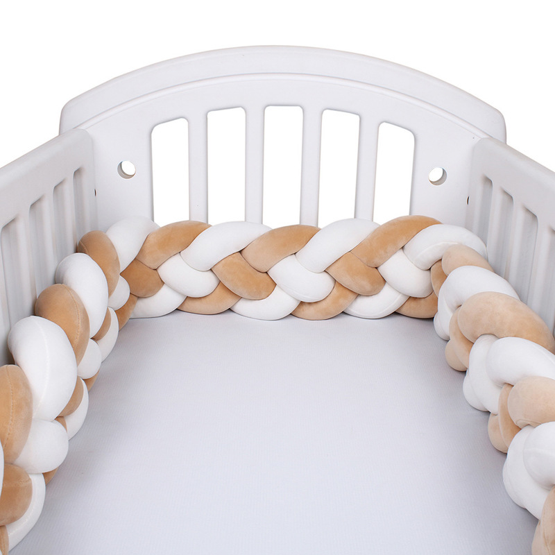 Bed Rails 4 Strands Baby Crib Braid Bumper Cot Side Protector Infant Bebe Bedding Set For Baby Girls Boys Braid Knot Pillow Cushion Decor 220827