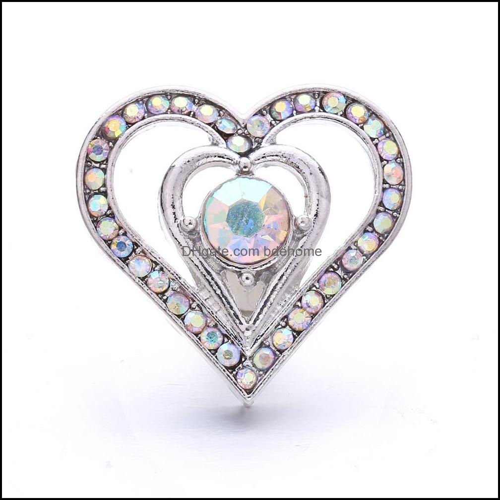 Clasps Hooks Noosa Hollow Heart Ginger Snap Button Jewelry Findings Crystal Chunks Charms 18Mm Metal Lover Snaps Buttons Factory Supp Dheq4