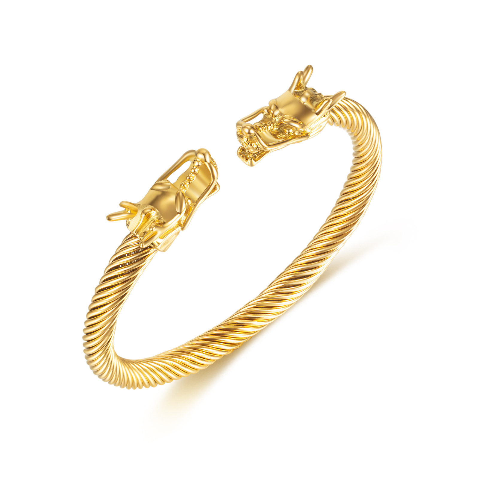 Stainless Steel Dragon End Bangle Cuff Wire Chain Bracelet Personality Hip Hop For Mens jewelry silver gold