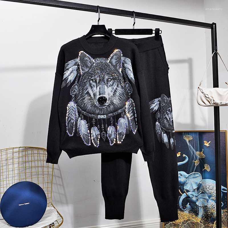 Women' Tracksuits Fashion Suit Women Spring Autumn High Quality Wolf Beaded Long Sleeve Knitwear Casual Pants Two Piece Set Ladies Tide, Black
Women' Tracksuits Fashion Suit Women Spring Autumn High Quality Wolf Beaded Long Sleeve Knitwear Casual Pants Two Piece Set Ladies Tide, Black