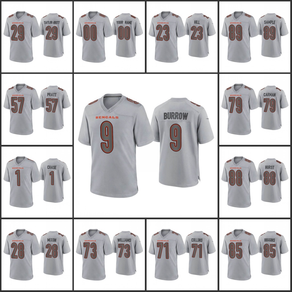 Jersey Cincinnati''Bengals''Men #1 Ja'Marr Chase 9 Joe Burrow 28 Joe Mixon 85 Tee Higgins Custom Women Youth Gray Atmosphere Fashion Game Jerseys
Jersey Cincinnati''Bengals''Men #1 Ja'Marr Chase 9 Joe Burrow 28 Joe Mixon 85 Tee Higgins Custom Women Youth Gray Atmosphere Fashion Game Jerseys