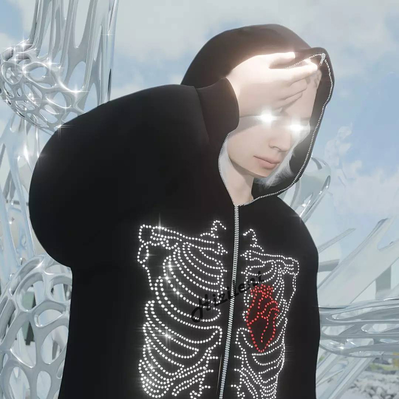 Men's Hoodies Sweatshirts skeleton Print Women Long Sleeve Sweatshirt Hoodis Zipper Loose Oversized cute Streetwear Casual Autumn winter 220826