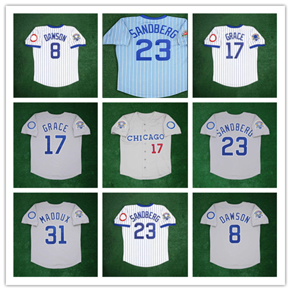 

Chicago 1990 All Star Retro Baseball Jerseys 17 Mark Grace Greg 31 Maddux 8 Andre Dawson 23 Ryne Sandberg 14 Ernie Banks 21 Sammy Sosa Stitched Cubs Grey White, Men nk flexbase black gold