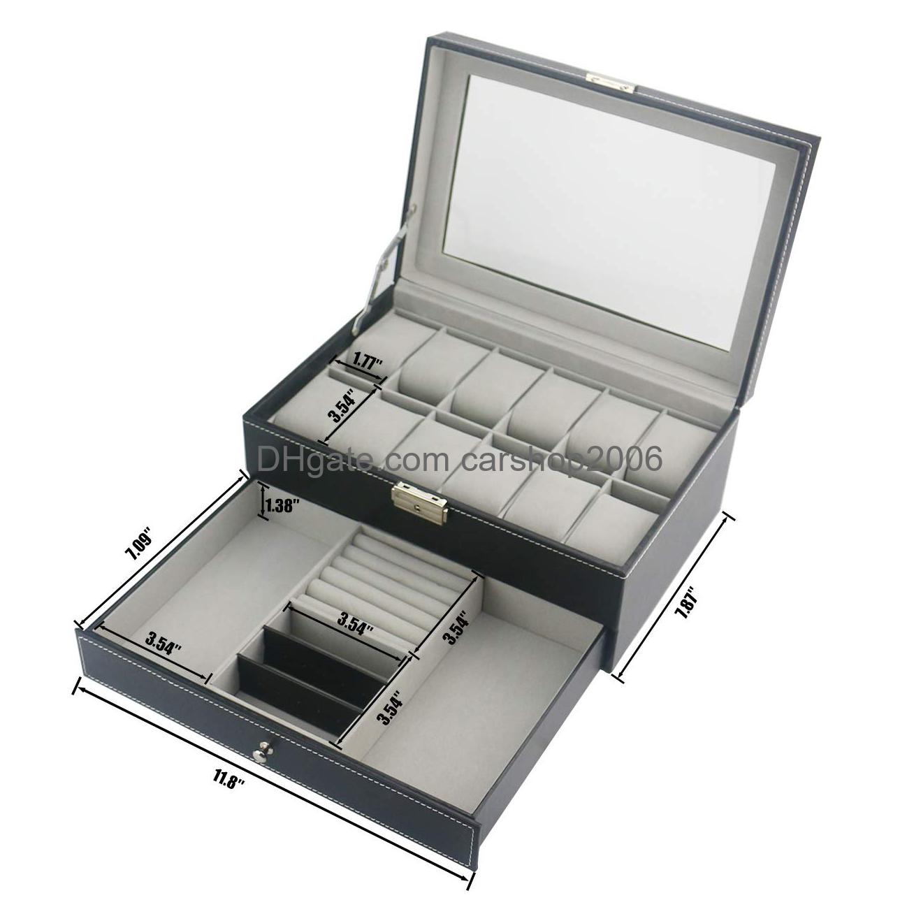 Jewelry Boxes Ogrmar 12 Slot Pu Leather Lockable Watch Storage Men Women Display Der Case 2tier Organizer Showcase With Glass Lid