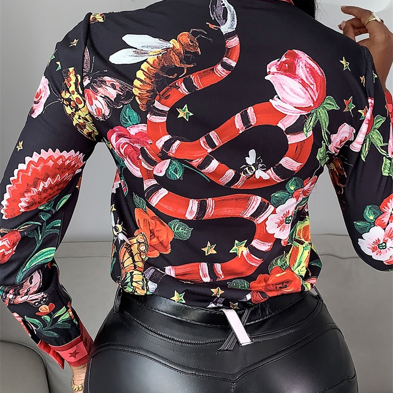 Women's Blouses Shirts Women Casual Autumn Turndown Collar Chic Chiffon Blouse Tie Neck Floral Long Sleeve Blouse Ladies Shirt 220826